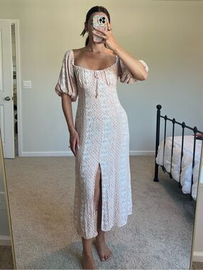 AFRM Snake Print Puff-Sleeve Midi Dress with Front Slit